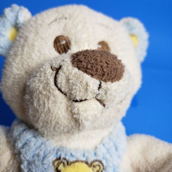 CUTE Vintage Stuffed Animal White Sitting Baby Teddy Bear Rattle Plush Toy Soft - Picture 8 of 10